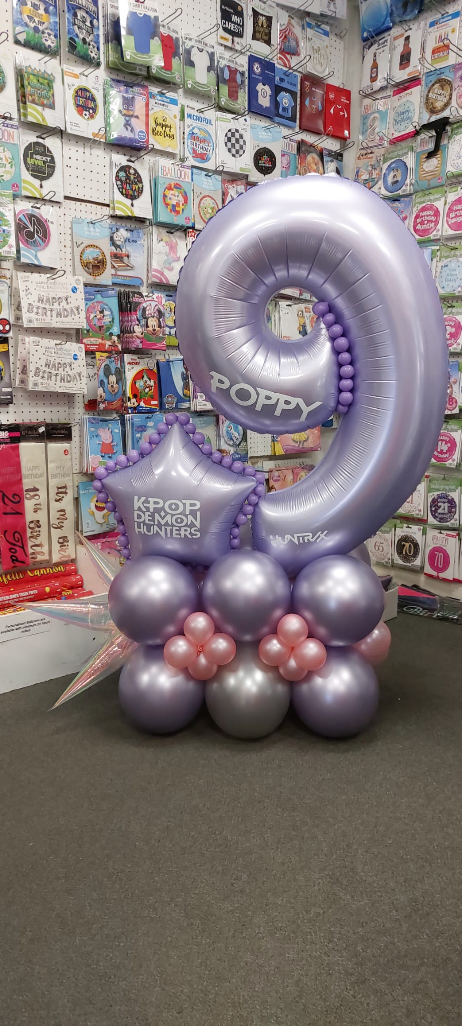 9th Birthday Purple Lavender KPop Theme Balloon Stack