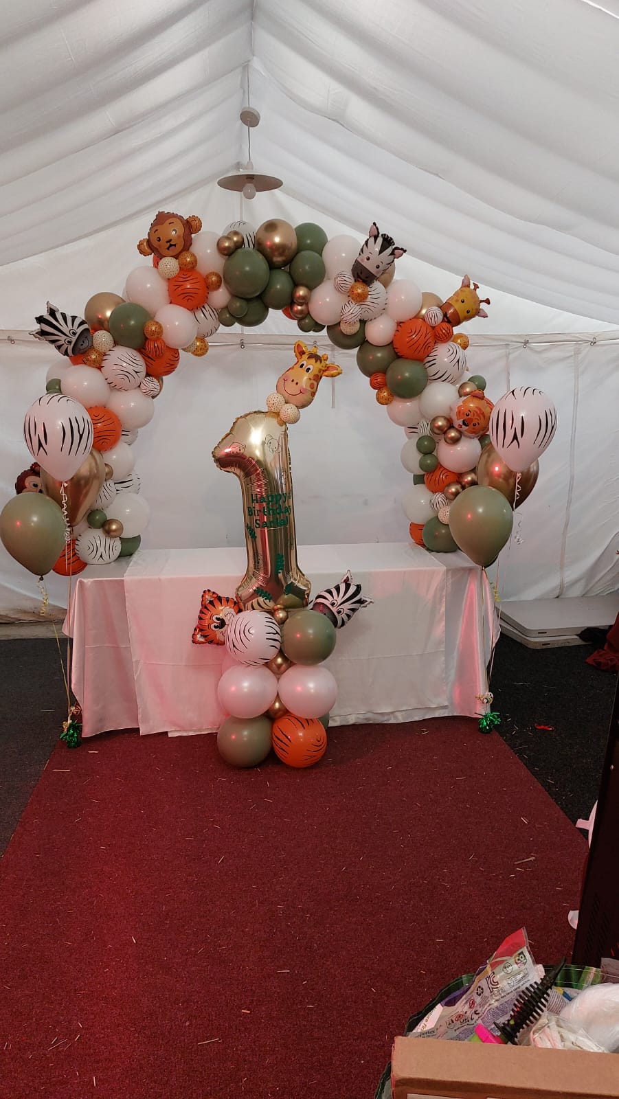 Safari Animal Balloon Arch for First Birthday Party