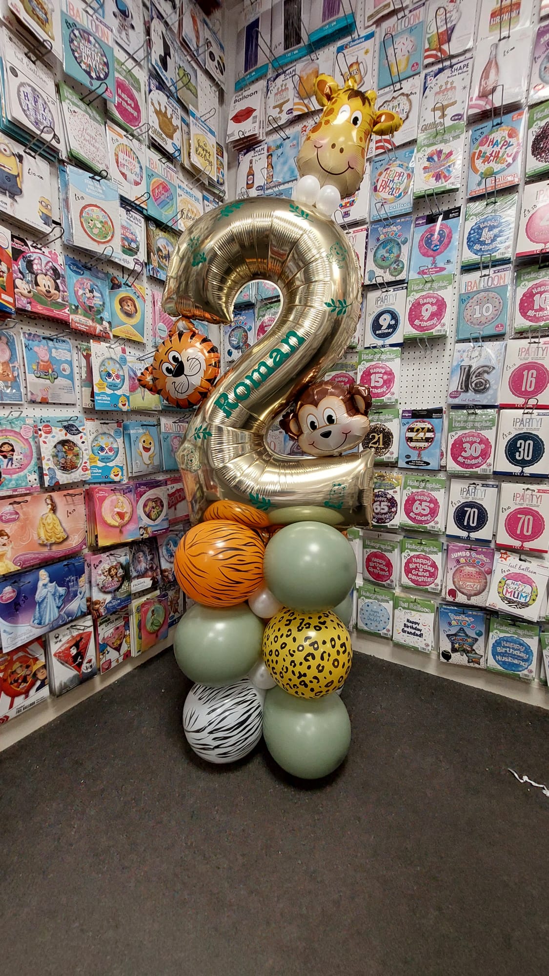 Safari Jungle Theme Number 2 Birthday Balloon Display with Animals